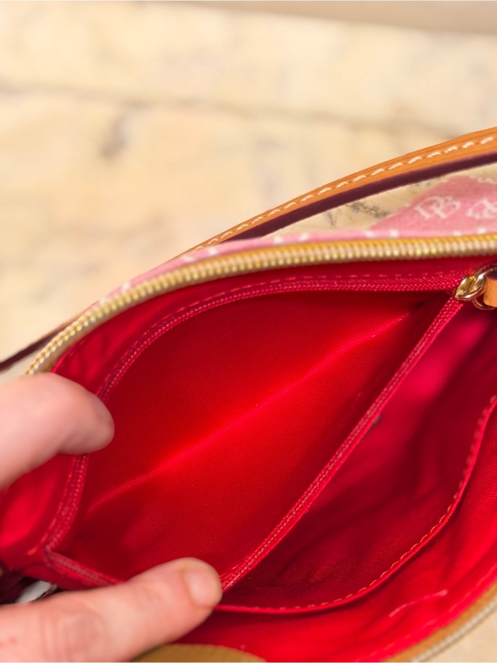 Pink Dooney & Bourke Crossbody Bag with Tan Leather Trim - Picture 8 of 10